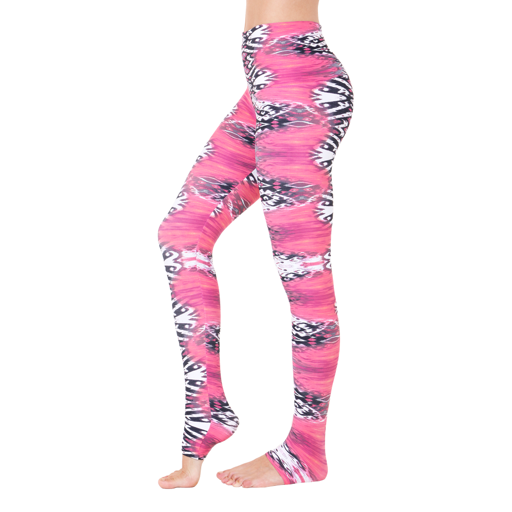 Wide Waistband Patterned Yoga Legging Pink in Flames